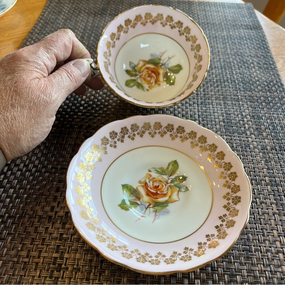 Tea Cup and Saucer. Light Pink Border with Yellow Rose
Center Hammersley Tea - Picture 3 of 11